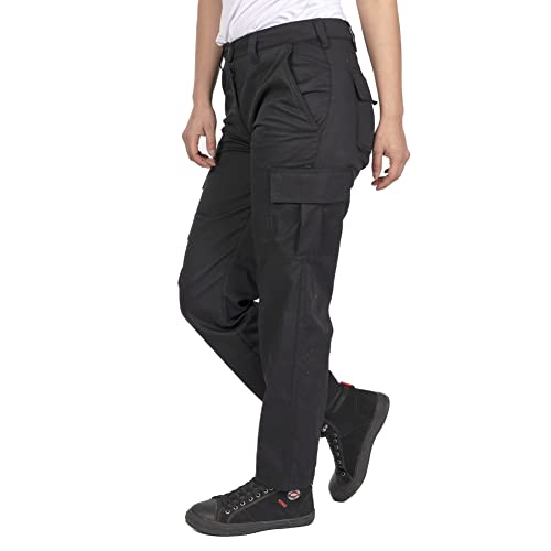 Lee Cooper strapazierfähige, pflegeleichte Arbeitshose für Damen, Cargohose mit mehreren Taschen, Schwarz, Größe 40 (EU), lange Beinlänge (81,3 cm)