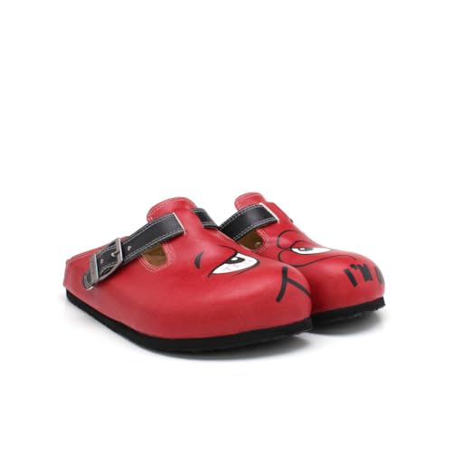 GOBY Clogs Schuhe für Damen – Handgefertigte Premiumqualität - Mädchen- und Damenschuhe für den Alltag - Farbiger Druck - Bequem & Langlebig - Eva-Sohle – Wütend & Rot