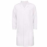 FEESHOW Unisex Arztkittel weiß Baumwolle Laborkittel Medizin Kittel Berufsmantel mit Knöpfe Cosplay Kostüm für Damen & Herren Für Männer L