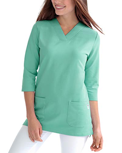 CLINIC DRESS Longshirt Damen V-Ausschnitt 3/4 Arm 2 aufgesetzte Taschen 60° Aqua Green XXL