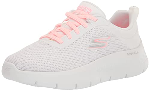 Skechers Damen Go Walk Flex Sneaker, Weißer Stoff, rosa Rand, 40 EU