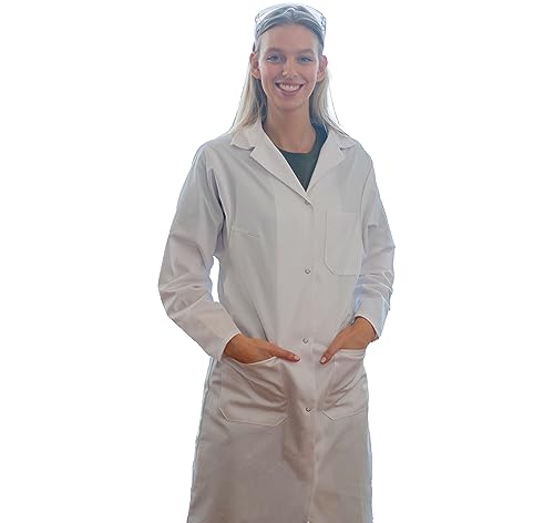 KOKOTT Damen Laborkittel aus 100% Baumwolle mit Druckknöpfen,weiß,Perfekt für Arbeit und Studium (38)
