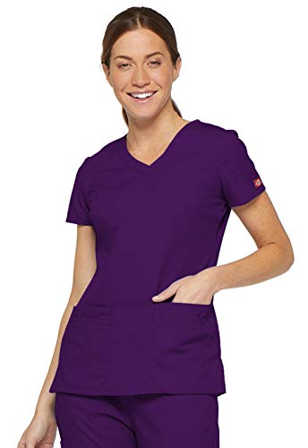 Dickies EDS Signature Scrubs für Damen, Moderne Passform, V-Ausschnitt, Damen-Top aus weichem, gebürstetem Popeline 85906, auberginefarben, Mittel