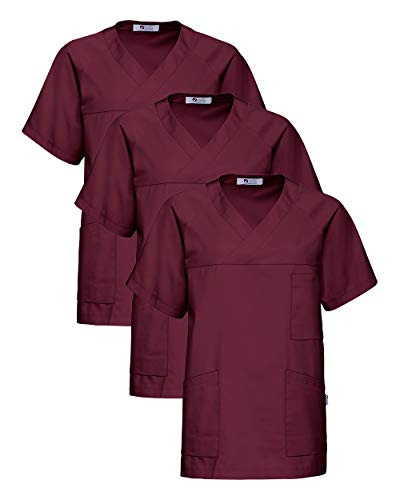 CLINIC DRESS Schlupfkasack - 3er Pack Unisex Kasack V-Ausschnitt 95 Grad Wäsche für Damen und Herren Bordeaux XXL