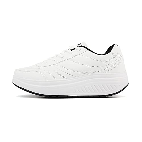 JOMIX Damen Sneakers Sportschuhe Bequeme Laufschuhe Abrollschuhe Gesundheitsschuhe Anti-Rutsch Turnschuhe Outdoor Fitness Gym Laufen Gehen (02 Weiß, 43 EU)