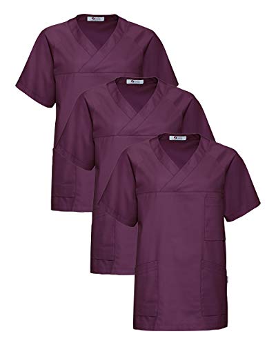 CLINIC DRESS Schlupfkasack - 3er Pack Herren Kasack V-Ausschnitt 95 Grad Wäsche SPARPACK Pflaume 3XL