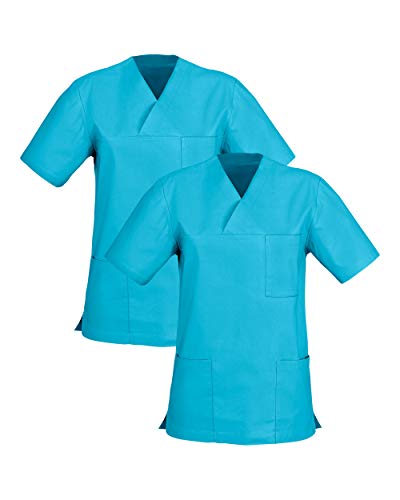 CLINIC DRESS Schlupfkasack im Doppelpack Unisex Kasacks Schlupfhemd für die Pflege oder Medizin in 100% Baumwolle 60 Grad Wäsche türkis XS