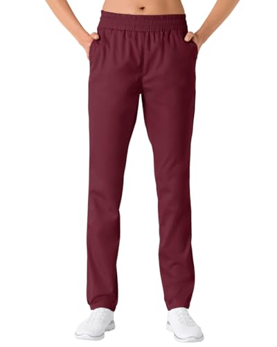 CLINIC DRESS Hose für Damen und Herren, lässige Beinweite, Rundumgummibund mit Kordeldurchzug, 2 Seitentaschen, Schrittlänge ca. 82 cm. 75/25, 95 Grad Wäsche Bordeaux M
