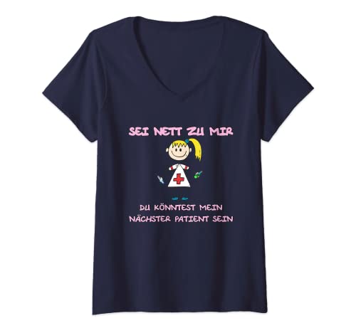 Damen lustige Krankenschwester Pflegerin Ärztin MFA Arzthelferin T-Shirt mit V-Ausschnitt