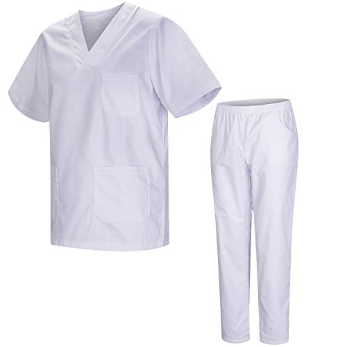 MISEMIYA - Unisex-Schrubb-Set - Medizinische Uniform mit Oberteil und Hose 817-8312-BLANCO - Medium, Weiß
