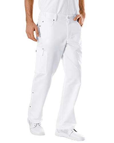 CLINIC DRESS Hose für Damen und Herren, lässige Beinweite, 5-Pocket-Form, Krempelfunktion, Taillenbund mit seitlichem Gummizug, 95 Grad Wäsche weiß M
