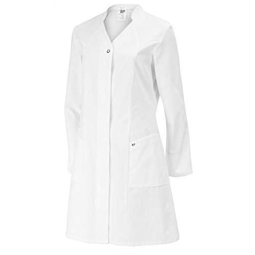 BP 4866-130-21-48 Mantel für Frauen, Langarm, Stehkragen mit V-Ausschnitt, 205,00 g/m² Reine Baumwolle, weiß ,48