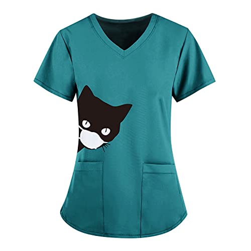 Kurzarm Tshirt Damen V Ausschnitt Berufsbekleidung Unregelmäßiger Kragen Shirts Bunt Weiss Arbeitsuniform Kasack Druck Rot Berufskleidung Arbeitskittel Pullover