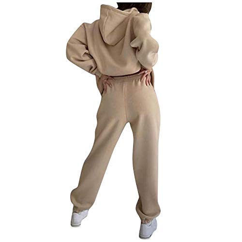 NHNKB Hoodie Damen mit Kapuze und Taschen Basic Hoodie Damen Hoodie Anzug Damen Kapuzenpulli solide lässige lange Hosen Anzug Damenfarbe Sport Damenanzü Winter Kleidung Damen