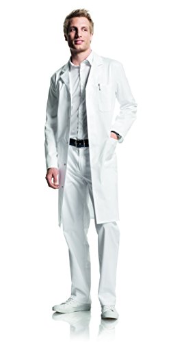 clinicfashion 12214001-1 Herren Mantel weiß, Reverskragen, Normallänge, Mischgewebe, Größe 46