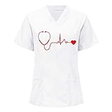 Briskorry Kasacks Damen Pflege mit Motiv Liebe Schlupfkasack mit Taschen Nurse Pflegebekleidung Angenehm Uniformen Berufsbekleidung Kleidung T-Shirt