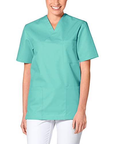 CLINIC DRESS Schlupfkasack - Unisex Kasack Damen und Herren bunt für Pflege und Altenpflege, Kurzarm und Brusttasche, 95 Grad Wäsche Aqua Green M