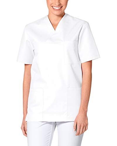 CLINIC DRESS Schlupfkasack - Unisex Kasack Damen und Herren bunt für Pflege und Altenpflege, Kurzarm und Brusttasche, 95 Grad Wäsche weiß L