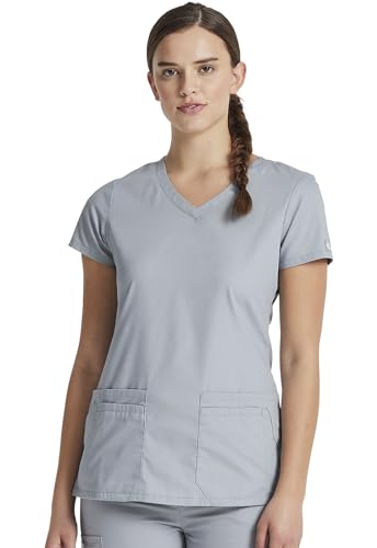 Dickies Damen EDS Signature Top mit V-Ausschnitt und Mehreren aufgesetzten Taschen Medizinisches Schlupfhemd, GRAU, Mittel