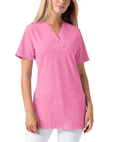 CLINIC DRESS Longshirt Damen V-Ausschnitt 60% Baumwolle, für Krankenschwestern, Ärztinnen und Pflegepersonal Rosy pink M
