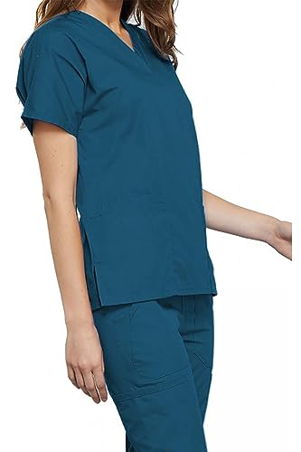 Cherokee Damen OP-Oberteil Originals - Kasack Oberteil - OP-Oberteil - Klinik-Hemd - Klinikkleid - Schlupfkasack - V-Ausschnitt - Scrubs - Medizinische Berufsbekleidung - Karibik Blau - M