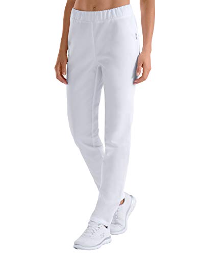 CLINIC DRESS Hose für Damen, lässige Beinweite, Rundumgummi-Hose mit hohem Bund, Schrittlänge ca. 80 cm, 60 Grad Wäsche weiß 36