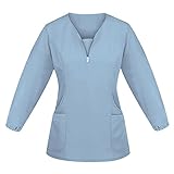 Graceyo Kasacks Damen Pflege, Einfarbig Schlupfkasack T-Shirt Kurzarm V-Ausschnitt Schlupfhemd Berufskleidung Krankenpfleger Uniformen Nurse Kasack Pflegeuniform mit Taschen und Reißverschluss