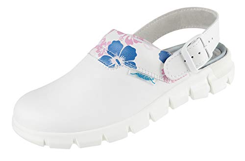 Abeba Clog 7320 - Dynamic Glattleder, weiß mit Aufdruck Blumenmuster, zertifiziert, 41
