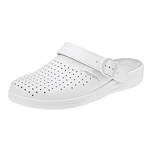 Abeba Clog 5007 - the original Berufsschuh-Clog, Glattleder, weiß, perforiert, zertifiziert, 43