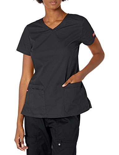 Dickies EDS Signature Scrubs für Damen, Moderne Passform, V-Ausschnitt, Damen-Oberteil aus weicher, gebürsteter Popeline, 85906, Schwarz, Groß