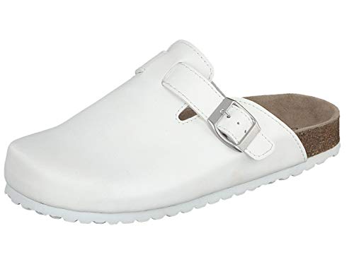 Supersoft Unisex Schuhe Arzt Praxis Clogs Pantoletten in Weiß mit Lederfußbett (Numeric_38)