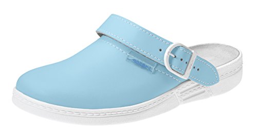 Abeba Damen Clog 7081 - the original, Glattleder,hellblau/weiß, zertifiziert, 39