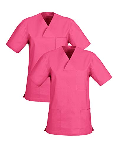 CLINIC DRESS Schlupfkasack im Doppelpack Unisex Kasacks Schlupfhemd für die Pflege oder Medizin in 100% Baumwolle 60 Grad Wäsche pink XS
