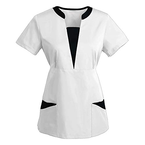 KJameas Kasacks Damen Pflege Medizinische Uniformen Kurzarm V-Neck Medizin Pflegebekleidung mit Taschen Einfarbige Krankenpfleger Kleidung Altenpflege Pflegeheim Schlupfkasack Berufskleidung