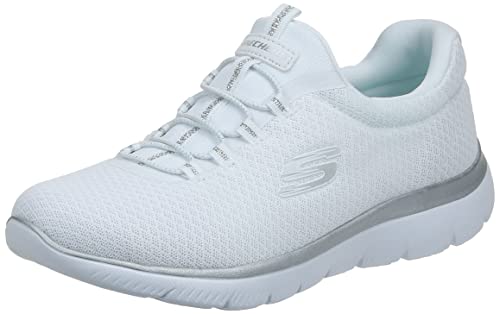 Skechers Damen 12980 Sneaker, White Mesh Silver Trim, 37 EU