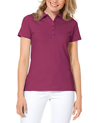 CLINIC DRESS Shirt Poloshirt für Damen - Kurzarm Stretch mit 96% Baumwolle für Krankenschwestern, Ärztinnen und Pflegepersonal Berry 54/56