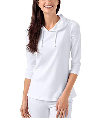 CLINIC DRESS Shirt Damenshirt 3/4 Arm Kapuze mit Kordel 95% Baumwolle Stretch 60° weiß XL