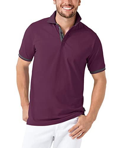 CLINIC DRESS Shirt Polo Herren 1/2 Arm - Regular Fit Polokragen 95% Baumwolle mit Stretch, für Pfleger, Ärzte und Pflegepersonal Pflaume/dunkelgrau Melange XL