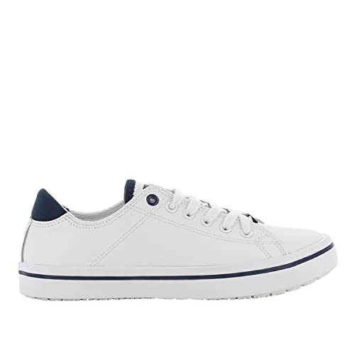 Oxypas Fashion, Berufsschuh Paola, antistatischer (ESD) Leder Sneaker für Damen (40, weiß - blau)