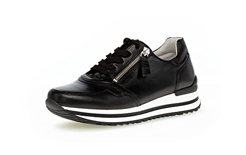 Gabor Damen Low-Top Sneaker, Frauen Halbschuhe,Wechselfußbett,Komfortable Mehrweite (H),Freizeitschuhe,schwarz (S.s/w),40 EU / 6.5 UK