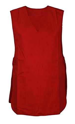 Schuerzenfabrik Chasuble Kasack Überwurf Schürze Baumwolle/Polyester, Größe:M, Farbe:rot zum Knöpfen