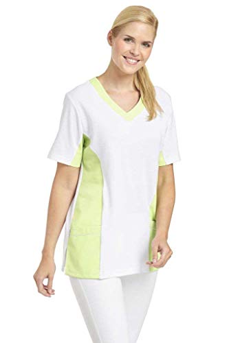 Damen Piqué-Kasack 2531 atmungsaktiv, White/Green, XXL