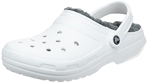 Crocs Unisex Classic Lined Clogs, White/Grey, 37/38 EU