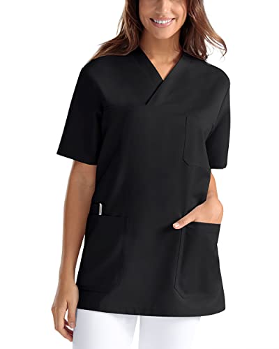 CLINIC DRESS Schlupfkasack für Damen und Herren mit Handytasche Unisex Tencel Kasack aus 50% Lyocell und 50% Polyester 95° Wäsche schwarz 4XL