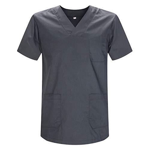 MISEMIYA - Medizinische Uniformen Unisex Top Krankenschwester Krankenhaus Berufskleidung - X-Small, Grau