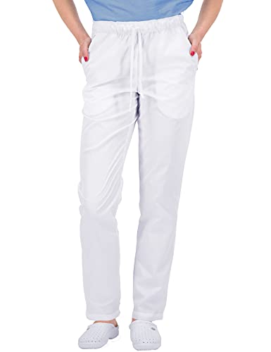 B-well ALESSI Medizinische Schlupfhose Arbeitshose Multitaschen Unisex mit Elastischem Bund und Gesäßtaschen Krankenhaus Uniformhose mit mittlerer Taille und Rundumgummibund (Weiss, 2XL)