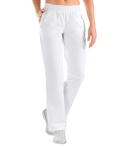 CLINIC DRESS Hose für Damen, lässige Beinweite, Rundumgummibund und zusätzliche Kordel im Bund innen, 2 Seitentaschen, 50% Baumwolle, 95 Grad Wäsche weiß M