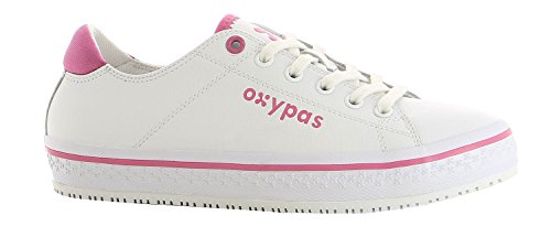 Oxypas Fashion, Berufsschuh Paola, antistatischer (ESD) Leder Sneaker für Damen (37, weiß - Fuchsia)