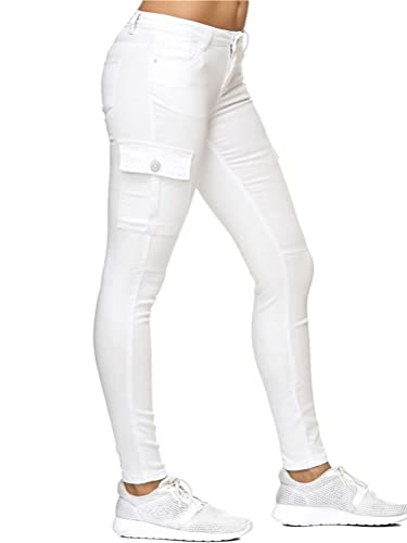 ORANDESIGNE Jeanshose Damen Stretch Röhrenjeans Hüfthose Niedrige Taille Skinny Slim Fit Denim Jeasn Elastisch Chunkyrayan Cargohose Jeans Hose Sommer Jeansoptik Freizeithose Sommerhose A Weiß L