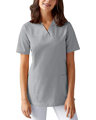 CLINIC DRESS Schlupfkasack Damen-Schlupfkasack für Krankenpflege und Altenpflege leicht tailliert Seitentaschen 95 Grad Wäsche grau 38